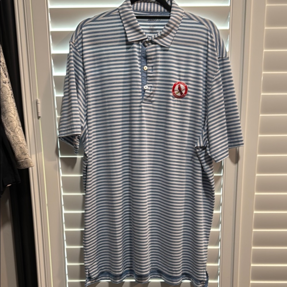 JOHNNIE O Blue Striped Polo Shirt in XL w Cardinals logo